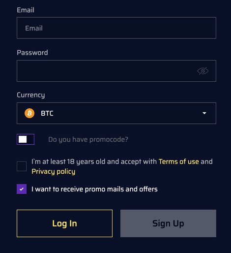 Registration at Justbit casino